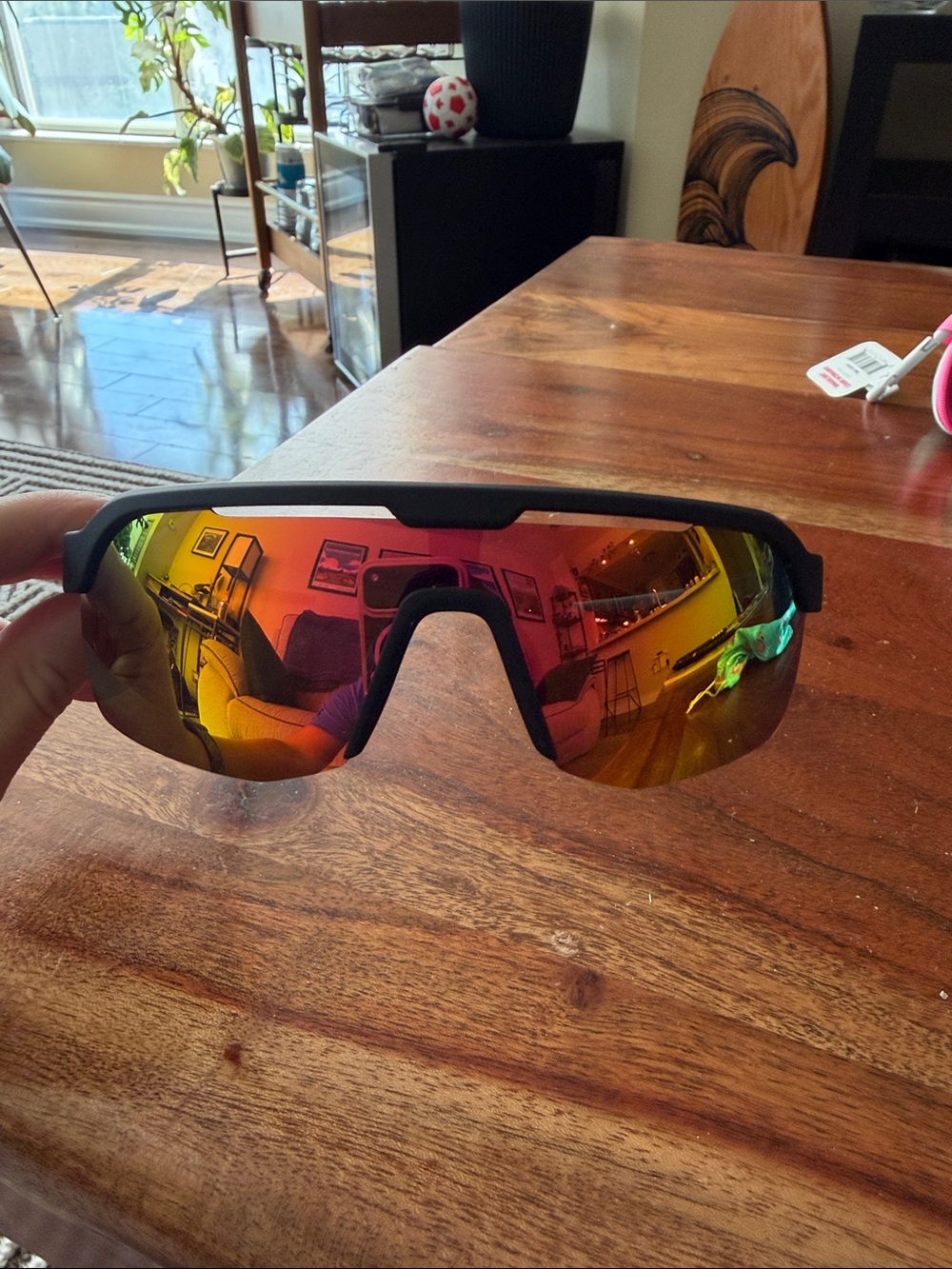Mirrored Sports Sunglasses with Red-Orange Lens and Black Frame